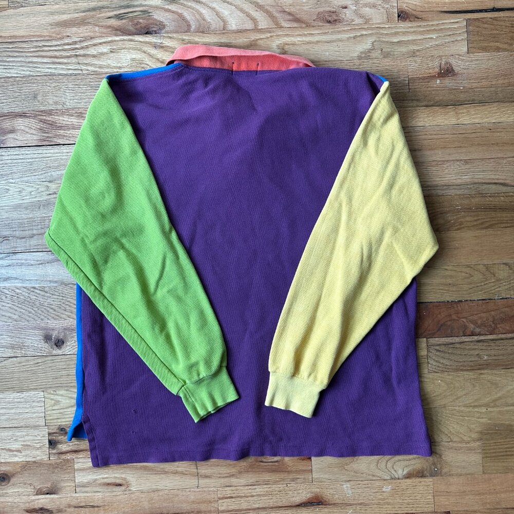 J. Crew Colorblock Long-Sleeve Polo in Blue, Yellow, Green, Coral, Burgundy - Picture 6 of 6